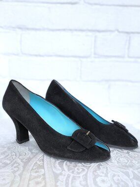 Thierry Rabotin Peep Toe Black Suede Heels Size EU 36